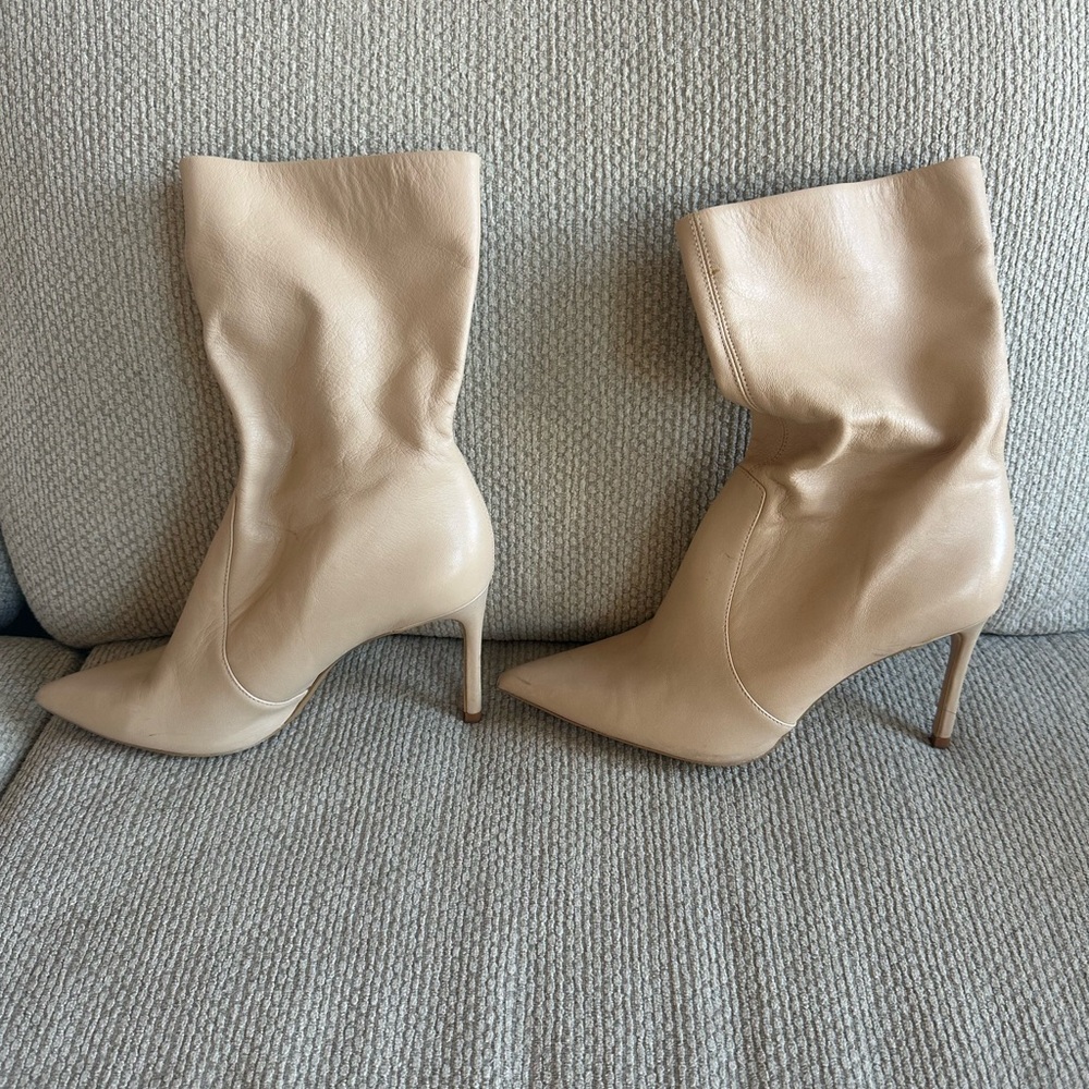 Zara Real Leather Nude Heeled Boots